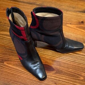 Salvatore Ferragamo stylish black, red and brown women’s heeled boots